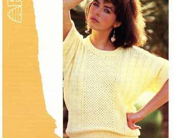 PDF Vintage Patons 7566 Knitting Pattern Women's Short Dolman Sleeve Summer Sweater Bust 32 34 36 38 Small Medium - Digital Download