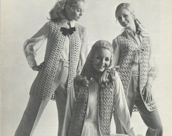 PDF Vintage Patons Beehive 2079 Women's Crochet Vests Pattern Three Styles, Tasselled, Shell and Lattice, Bust 32 34 36 38, Digital Download