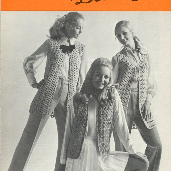 PDF Vintage Patons Beehive 2079 Women's Crochet Vests Pattern Three Styles, Tasselled, Shell and Lattice, Bust 32 34 36 38, Digital Download