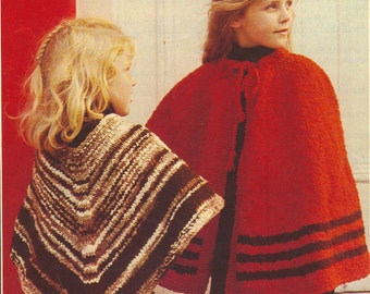 PDF Vintage 1975 Childs Cape and Poncho Jaeger Catkin Chunky 4531 Knitting Pattern Digital Download - Girls 3-5 years, 7-8 years Chest 24-26