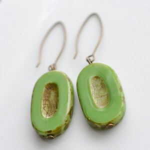 Green Czech Glass Picasso Bead Earrings | Czech Glass Bead Earrings | Glass Bead Earrings | Vintage Look Bead Earrings