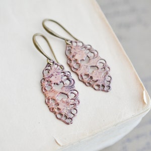 Rustic Orange Antique Earrings / Filigree Enamel / Antique Brass / Neo Vintage Jewelry