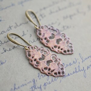 Pink Mauve Antique Earrings / Filigree Enamel / Antique Brass / Neo Vintage Jewelry