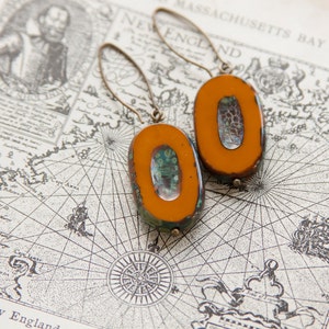 Orange Czech Glass Picasso Bead Earrings | Czech Glass Bead Earrings | Glass Bead Earrings | Vintage Look Bead Earrings