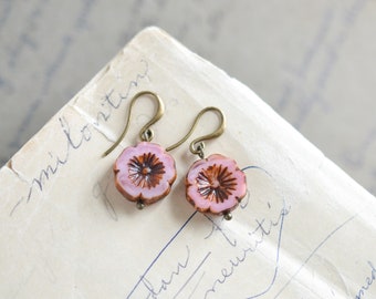 Rose Pink Antique Earrings / Czech Glass Beads