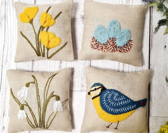 Linen Lavender Bags Embroidery Kit - Spring Garden