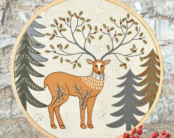 Printed Linen Embroidery Kit King of the Woods