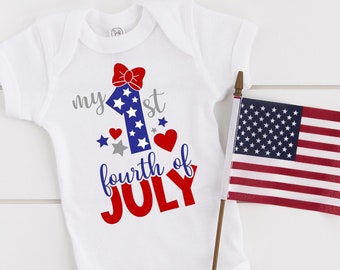 4th of July Tshirt or Bodysuit, My First 4th of July, America, Red white and Blue, Personalized Bodysuit