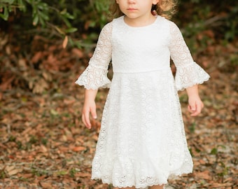 White Baptism Dress-Flower Girl Dress-White Girls Dress- Baby Flower Girl Dress- Robes-Première Communion Robe- Strassstone Sash inclus