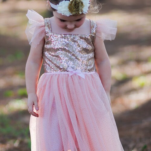 Pink Sequined Glitter Tulle Princess Girls Toddler Baby Dress Etsy