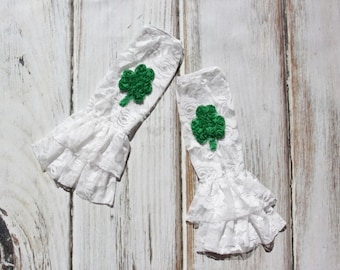 Shamrock Lace Leg Warmers and Ruffle Bottom, Babies, Leggings, leg warmers- Photo prop- 1st St Patrick's Day Outfit