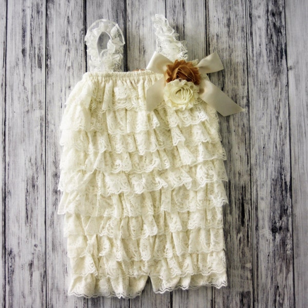 Petti Romper with Shabby Flower - Lace Romper - Girls Romper -Romper - Ruffle Romper - Petti Lace Romper - Baby Outfit