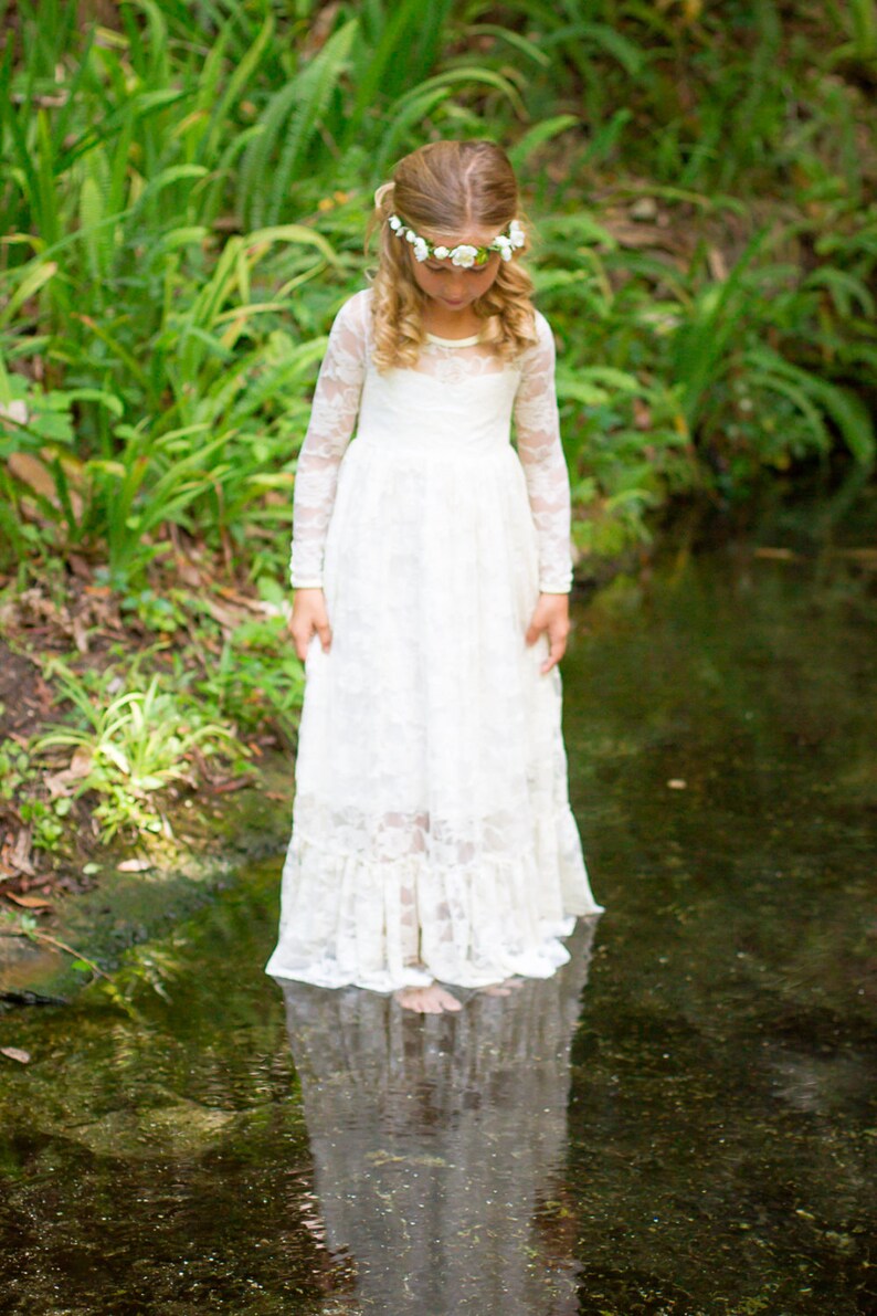 Flower Girl Dressred Lace Long Sleeve Dress Flower Girl Etsy
