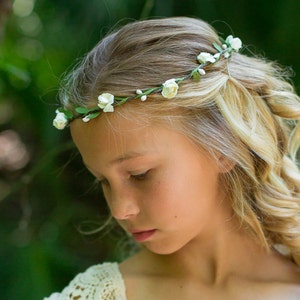 Flower Girl Hobo Headband, Ivory or White Floral Headband, Halo, Flower Crown, Baby Adult Headband, Wedding Headband, Hair Accessory image 1