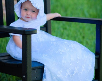 Baptism Gown-Lace Christening gown-Heirloom traditional baptism dress-Royal christening gown-Dedication-Naming Ceremony -Bautismo-White Gown