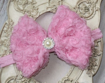 Pink Bow Headband - XLarge Pink Photo Prop - Newborn Infant Baby Toddler Girls- Pink Bow- Girls headband- Toddler Headband