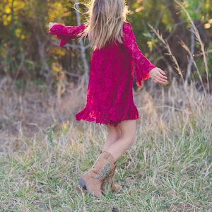 Burgundy Long sleeve Flower Girl Dresses- Christmas Dress- Maroon Lace dress- Rustic Girls Dress- Baby Lace Dress- Junior Bridesmaid