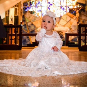 Baptism Dress-lvory Lace Long Sleeve Dress- Baby Flower Girl Dress- Dresses-  Ivory Girls Dress-cream Dress- Rustic Wedding Dress - Etsy