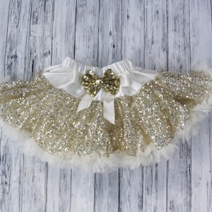 Gold Sequins Pettiskirt-Baby Skirt-Toddler Skirt-Girls Ivory Skirt-Lace Petti-1st Birthday Outfit-Tutu skirt-Extra Fluffy Skirt-Sequin Skirt image 1