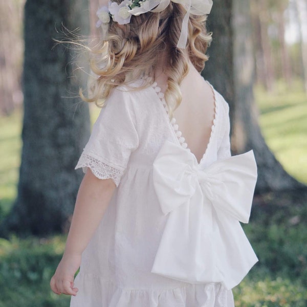 White Toddler Dress- Flower Girl Dress-  Ruffle Dress- Birthday Dress- Girls Dress- Boho Dress - Vintage Chic Dress