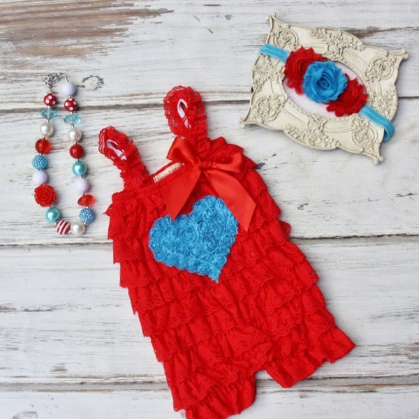 Petti Romper Set-Romper, Necklace and Headband Included-Petti Romper with Heart Baby Petti Romper- Dr Suess Birthday Outfit- Toddler Petti