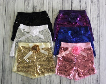 Sequin Shorts- Birthday Outfit- Girls Black Sequin Shorts- Toddler Shorts- Sequin shorts-Girls shorts-1st Birthday Outfit- Photo Shoot