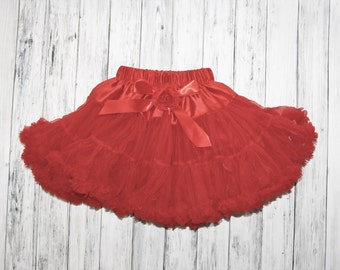 Girls Deluxe Red Petti Skirt- Baby Skirt- Toddler Skirt- Girls Red Skirt-Lace Petti- 1st Birthday Outfit- Tutu skirt-Extra Fluffy Skirt