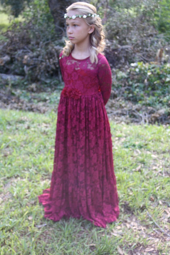 burgundy lace dress for little girl