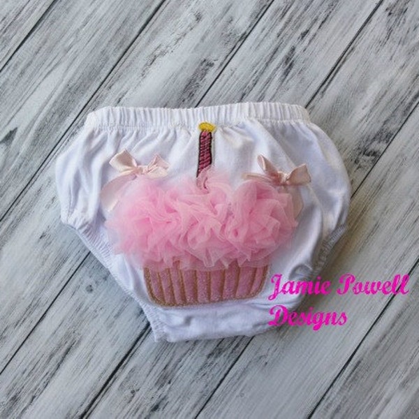 1st Birthday Bloomers- Cupcake Bloomers- Birthday Outfit- Toddler Bloomers- White Bloomers- Cotton Diaper Cover- Cupcake Diaper Cover