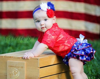 Star bloomers- red white blue Diaper Cover-DIAPER COVER PANTIES- 1st 4th July Outfit- Photo prop- Little Girls Bloomers-Star Bloomers