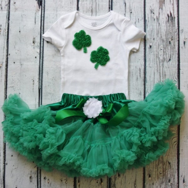 Girls Deluxe Ruffle Green Skirt, Shirt, Leggings and Headband Set-Toddler Skirt-Lace Petti- 1st St Patrick's Day Outfit-Tutu Skirt