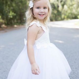 White Girls Dress, Tulle Dress,  Princess Girls Toddler Baby Dress, 1st Birthday Dress,  Flower Girl Dress, Tutu Dress, Holiday Dress