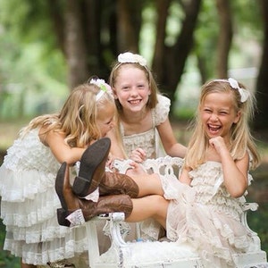 Lace Flower Girl Dress with Purple Flower Flower Girl Dresses-Ivory flower girl dress-Lace dress-Rustic Girls Dress Baby Dress Bridesmaid image 3