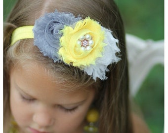 Gray and yellow headband- toddler headband- birthday headband- photo prop-