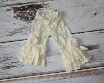 Ivory/cream Baby Lace Leggings - Girl 1st Birthday Outfit -Shabby FLower  Weddings - Babies, Toddlers & Little Girls - Ruffled Leg Warmers