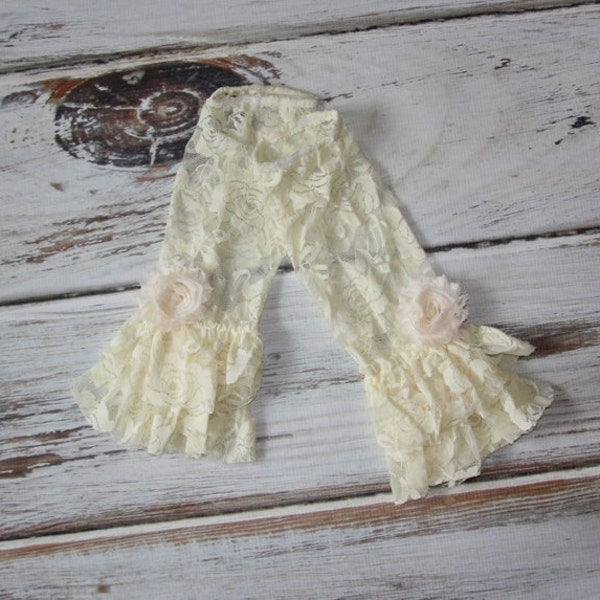 Ivory/cream Baby Lace Leggings - Girl 1st Birthday Outfit -Shabby FLower  Weddings - Babies, Toddlers & Little Girls - Ruffled Leg Warmers