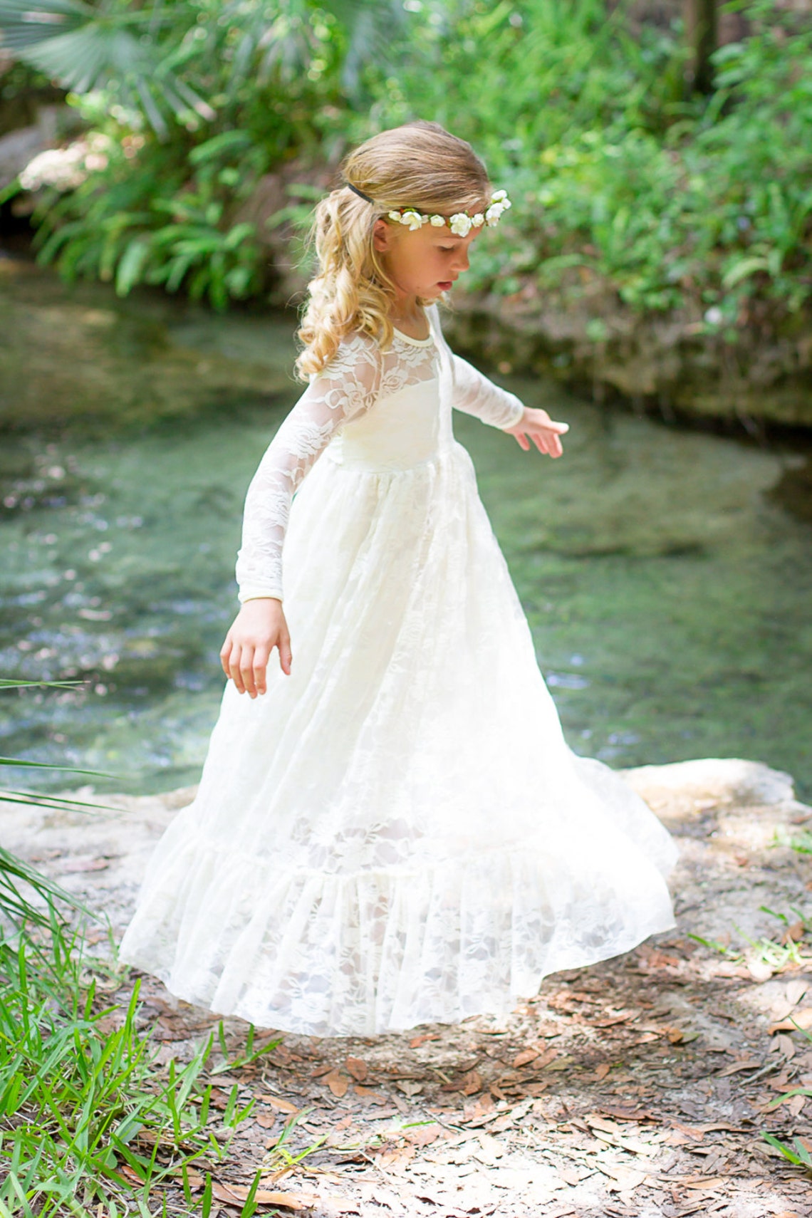 Flower Girl Dressred Lace Long Sleeve Dress Flower Girl Etsy