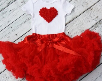 Baby Deluxe Ruffle Red Skirt and Heart Shirt-Baby Skirt-Toddler Skirt-Lace Petti- 1st Valentines Day Outfit-Tutu skirt-Extra Fluffy Skirt