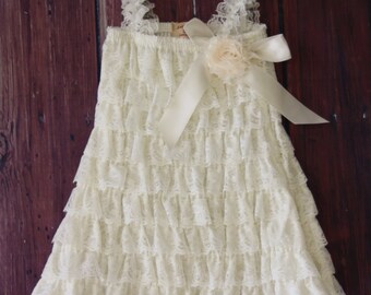 Ivory Petti Lace Dress, Girls Petti Dress, flower girl, wedding, christening, baptism, baby girl ivory dress, toddler dress