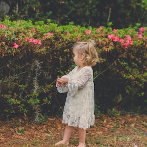 Ivory Long sleeve Flower Girl Dresses- Toddler Dress- Vintage Lace dress- Rustic Girls Dress- Baby Lace Dress- Junior Bridesmaid