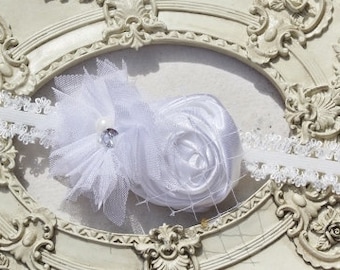 White Girls Headband-Bird cage- Pearl Rhinestone - Photo Prop - Newborn Infant Baby Toddler Girls Wedding-Jamie Powell Designs-