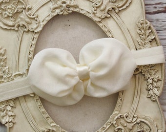 Toddler  Bow Headband-- Ivory Headband- Girls Headband-Taupe Headband- Baby Headband-Ivory Girls Headband