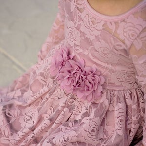 Flower Girl Dress-Dusty Rose Lace Long Sleeve Dress- Baby Flower Girl Dress- Dresses- Ivory Girls Dress-Cream Dress- Rustic Wedding Dress