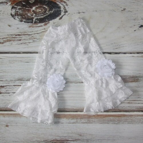 White Baby Lace Leggings With Shabby Flower U Pick Flower Etsy