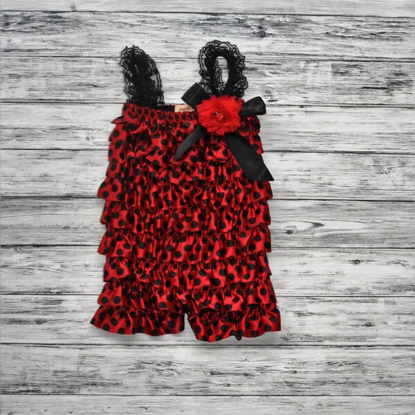 Ladybug Petti Romper- Red and Black Petti Romper- Romper-Polka Dot Romper-1st Birthday Romper-Photo Prop