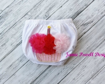 1st Birthday Bloomers- Cupcake Bloomers- Birthday Outfit- Toddler Bloomers- White Bloomers- Cotton Diaper Cover- Cupcake Diaper Cover