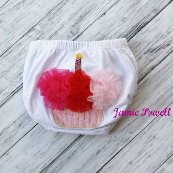 1st Birthday Bloomers- Cupcake Bloomers- Birthday Outfit- Toddler Bloomers- White Bloomers- Cotton Diaper Cover- Cupcake Diaper Cover