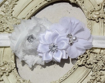 Christening Headband,white baby headband,newborn headband, baby girl headband,baptism headband, infant headband, Baby hair bows