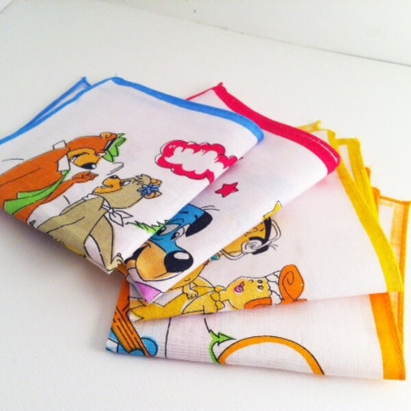 vintage kids hankies Hanna Barbera characters set of 4