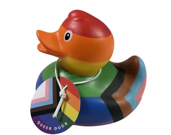 Hand-Painted Progress Pride Rubber Ducky | Queer Duck Collectible